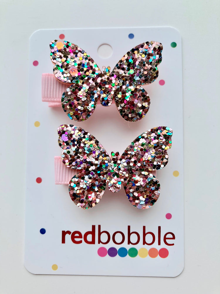 Glitter Butterfly Hair Clips (2pk)