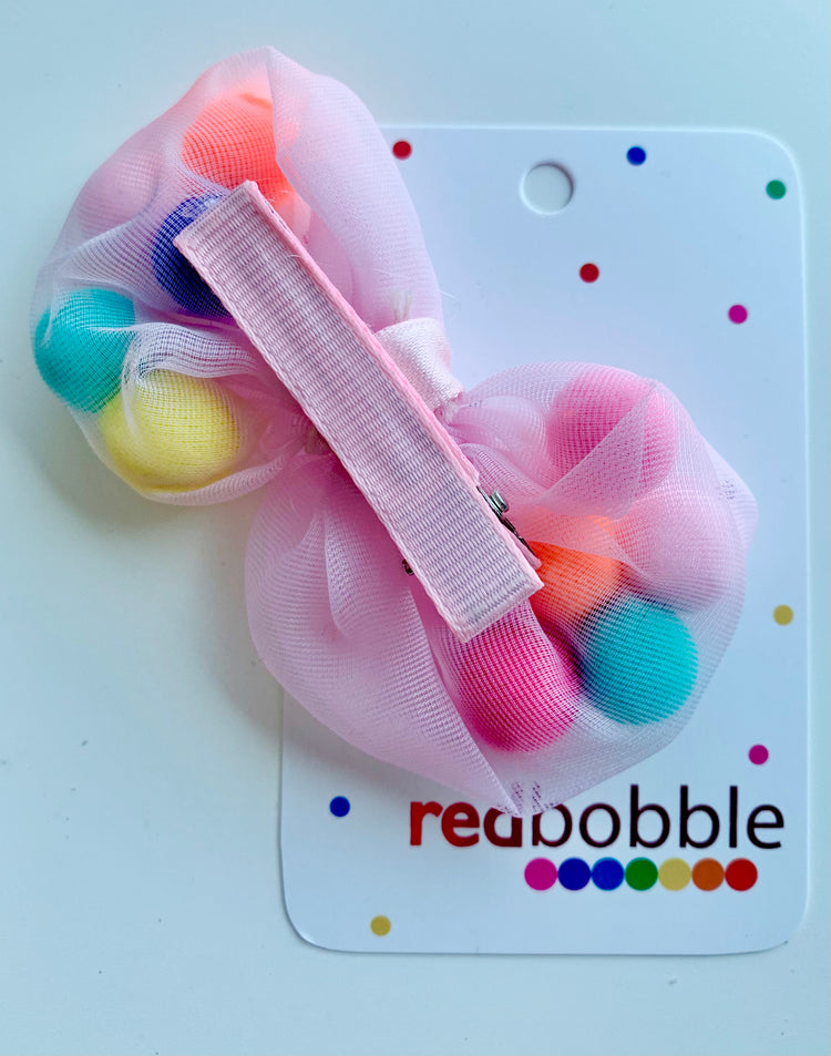 Pink Pom Pom Hair Clip