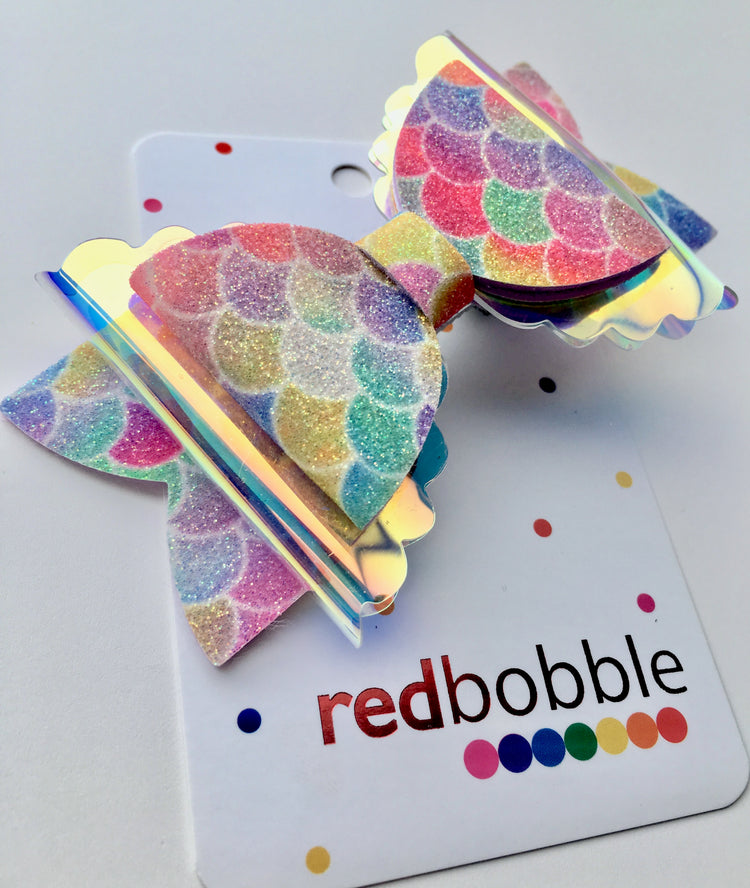 Rainbow Scale Bow Hair Clip