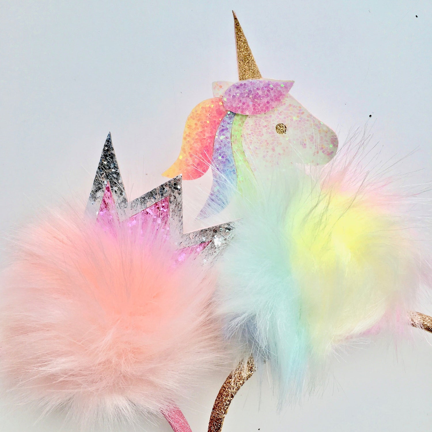 unicorn headband with bright fluffy colours.